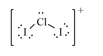 The correct line-bond structure for ClI<sub>2</sub><sup>+</sup> ion is A)    B)    C)    D)   