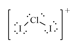 The correct line-bond structure for ClI<sub>2</sub><sup>+</sup> ion is A)    B)    C)    D)   