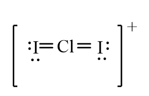 The correct line-bond structure for ClI<sub>2</sub><sup>+</sup> ion is A)    B)    C)    D)   