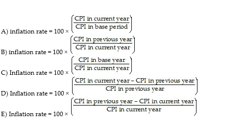 Which of the following formulas is used to calculate the inflation rate?  <div style=padding-top: 35px> 