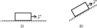 <strong>A heavy wooden block is dragged by a force along a rough steel plate, as shown below for two possible situations. The magnitude of is the same for the two situations. The magnitude of the frictional force in (ii), as compared with that in (i) is: </strong> A) the same B) greater C) less D) less for some angles and greater for others E) can be less or greater, depending on the magnitude of the applied force.