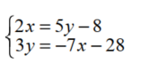  Solve each system using matrices -   A)  { } B)  {(1, 2) } C)   \left\{(x, y) \left|\right.y = -\frac{7}{3}x - \frac{28}{3}\right\}  D)  {(-4, 0) } 