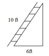 Solve. -A 10-foot ladder is placed against a wall so the bottom of the ladder is 6 feet from the bottom of the wall. How high from the ground is the top of the ladder?   