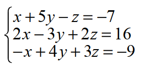 Solve each system of equations using matrices. -   A)  {(5, 2, -3) } B)  {(-3, 4, 4) } C)  {(4, -2, 1) } D)  {(3, -5, 2) }
