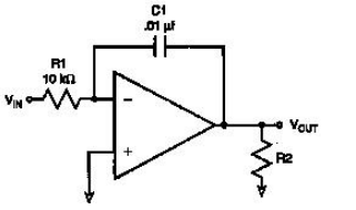 <strong> -This circuit depicts</strong> A) a differentiator. B) a first order high pass filter. C) a first order low pass filter. D) an integrator.