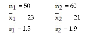 Find the test statistic to test the hypothesis that   =   . Two samples are randomly selected from each population. The sample statistics are given below. Use ? = 0.05.   A)  8.1 B)  3.8 C)  4.2 D)  6.2