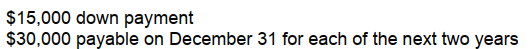 <strong>On December 31, 2008, Eller Corporation sold for $75,000 an old machine having an original cost of $135,000 and a book value of $60,000. The terms of the sale were as follows:   The agreement of sale made no mention of interest; however, 9% would be a fair rate for this type of transaction. What should be the amount of the notes receivable net of the unamortized discount on December 31, 2008 rounded to the nearest dollar? (The present value of an ordinary annuity of 1 at 9% for 2 years is 1.75911.)</strong> A) $52,773 B) $67,773 C) $60,000 D) $105,546 <div style=padding-top: 35px> 