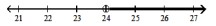  Graph the solution on a number line, and express it in interval notation. - -4 \leq \frac{\mathrm{x}}{-6}     A)   \mathrm{x}<24,(\infty, 24)     B)   x>24,(24, \infty)     C)   \mathrm{x} \geq 24,[24, \infty)     D)   \mathrm{x} \leq 24,(\infty, 24]    