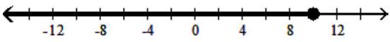  Graph the solution on a number line, and express it in interval notation. - \frac{x}{2}+5 \leq 10    A)   x \geq 10,[10, \infty)     B)   x \leq-3,(\infty,-3]    C)   \mathrm{x} \leq 10,(\infty, 10]     D)   \mathrm{x}<12 ,  (\infty, 12)     