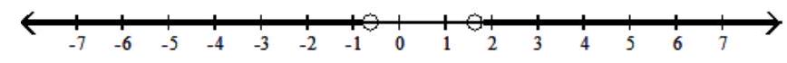  Solve the inequality. Graph your solution on a number line, and write your solution in interval notation - |8 x-4|-9>-18    A)   (-\infty, \infty)      B)   \left(-\infty,-\frac{5}{8}\right)  \cup\left(\frac{13}{8}, \infty\right)      C)   \left(-\frac{5}{8}, \infty\right)      D)   \varnothing    