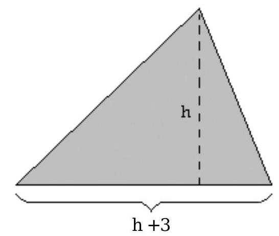  A triangle is  3 \mathrm{~cm}  wider than it is tall. The area is  27 \mathrm{~cm}^{2} . Find the base of the triangle.   A)   9 \mathrm{~cm}  B)   6 \mathrm{~cm}  C)   3 \mathrm{~cm}  D)   10 \mathrm{~cm}
