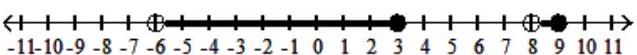  Solve the rational inequality. Express your solution on a number line using interval notation. - \frac{x^{2}-12 x+27}{x^{2}-2 x-48}<0    A)   (-\infty,-6)  \cup[3,8)  \cup[9, \infty)     B)   (-6,3)  \cup(8,9)     C)   (-\infty,-6)  \cup(3,8)  \cup(9, \infty)     D)   (-6,3] \cup(8,9]    