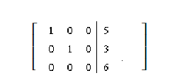The matrix   represent a system of equations in reduced row echelon form. Identify the solution of the system of equations. A)  (0, 0, 0)  B)  (5, 3, 6)  C)  (5, 3, 0)  D)  infinitely many solutions E)  no solution