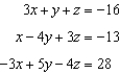 Solve the system of equations using elimination, if possible, and express the solution as an ordered triple. -  A)    B)    C)    D)  infinitely many solutions E)  no solution