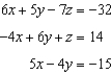 Solve the system of equations using elimination, if possible, and express the solution as an ordered triple. -  A)    B)    C)    D)  infinitely many solutions E)  no solution