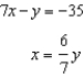 Solve the system of equations by substitution. -  A)  {-1 ,   } B)  {-6 ,-7} C)  { 6 ,-7} D)  infinitely many solutions E)  no solution