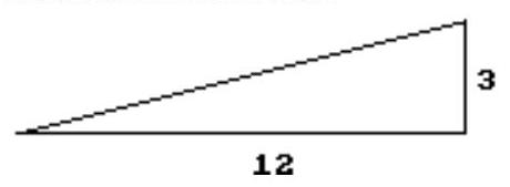  Solve the problem -For the incline shown below, how many feet in the vertical direction correspond to  3 \mathrm{ft}  in the horizontal direction?   A)   3 \mathrm{ft}  B)   4 \mathrm{ft}  C)   \frac{3}{4} \mathrm{ft}  D)   12 \mathrm{ft}