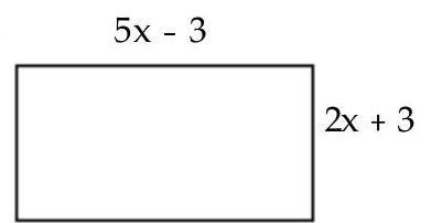  Express the area of the figure as a polynomial in descending powers of the variable  x . -   A)   5 x^{2}+15 x-3  B)   -10 x^{2}+9 x+9  C)   10 x^{2}+9 x-9  D)   10 x^{2}-10 x-9