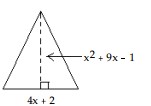  Express the area of the figure as a polynomial in descending powers of the variable  x . -  A)   2 x^{3}+17 x^{2}+11 x-1  B)   2 x^{3}-19 x^{2}+7 x+1  C)   2 x^{3}-17 x^{2}-11 x-1  D)   2 x^{3}+19 x^{2}+7 x-1