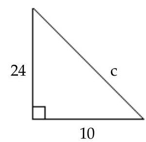  Find the unknown length in the right triangle. Simplify the answer if necessary. -  A)  22 B)   2 \sqrt{119}  C)  18 D)  26 