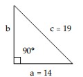  Use the Pythagorean formula to find the exact length of side  b  in the figure. -  A)   b=\sqrt{165}  B)   b=\sqrt{557}  C)   b=\sqrt{10}  D)   b=\sqrt{5}