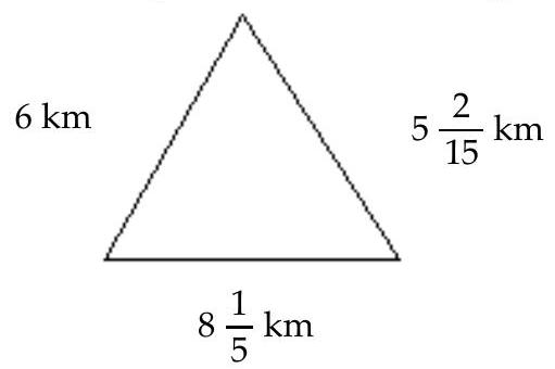 <strong>Find the perimeter of the triangle in the figure. </strong> A) 14 \frac{1}{3} \mathrm{ft} B) 19 \frac{1}{3} \mathrm{ft} C) 19 \frac{2}{5} \mathrm{ft} D) 19 \frac{1}{5} \mathrm{ft}