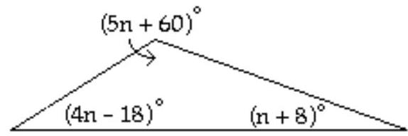  Solve the problem. -Find the measure of each angle in the triangle.     A)   28^{\circ}, 128^{\circ}, 24^{\circ}  B)   34^{\circ}, 125^{\circ}, 21^{\circ}  C)   34^{\circ}, 35^{\circ}, 21^{\circ}  D)   38^{\circ}, 123^{\circ}, 19^{\circ}