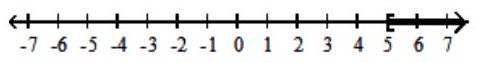  Write an inequality statement involving the letter x that describes the given graph or interval notation. -  A)   x>5  B)   x \leq 5  C)   x<5  D)   x \geq 5