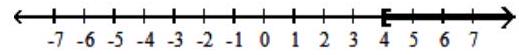  For the compound inequality, give the solution set in both interval and graph forms. - 9 x-3 \geq-39  and  9 x+6 \geq 42     A)   [-4,4]    B)   [4, \infty)     C)   (-\infty,-4] \cup[4, \infty)     D)   [-4, \infty)     