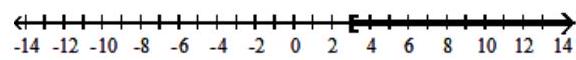  Solve the inequality and graph the solution set. - |3 x-4| \geq 5    A)   \left[-\frac{1}{3}, 3\right]    B)   (-\infty,-3] \cup\left[\frac{1}{3}, \infty\right)     C)   [3, \infty)  ,   D)   \left(-\infty,-\frac{1}{3}\right] \cup[3, \infty )      