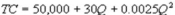 <strong>Suppose Kate's Great Crete (KGC) has annual variable costs of and marginal costs of , where Q is the number of cubic yards of concrete it produces per year. In addition, it has an avoidable fixed cost of $50,000 per year. KGC's demand function is? . What is KGC's total cost function?</strong> A) B) C) D)