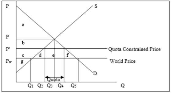 The following figure illustrates the demand and supply curves for PCs in a small country.    -With free trade the country imports: A)  Q<sub>1</sub>. B)  Q<sub>2</sub>. C)  Q<sub>3</sub>. D)  Q<sub>1</sub> to Q<sub>5</sub>.