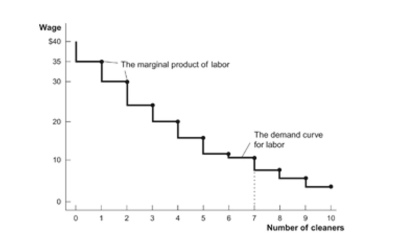 (Figure: Cleaners' Wages)  Refer to the figure. How manyworkers will this firm hire at a wage of $29? Figure: Cleaners' Wages   A) 0 B) 1 C) 2 D) 3 