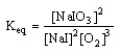  The form of the expression for the equilibrium constant, K<sub>eq</sub>, for the reaction below is: 2 NaIO<sub>3</sub> (s)   \rightarrow 2 NaI (s)  + 3 O<sub>2</sub> (g)  A)    B)    C)    D)  K<sub>eq</sub> = [O<sub>2</sub>]<sup>3</sup> 