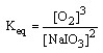  The form of the expression for the equilibrium constant, K<sub>eq</sub>, for the reaction below is: 2 NaIO<sub>3</sub> (s)   \rightarrow 2 NaI (s)  + 3 O<sub>2</sub> (g)  A)    B)    C)    D)  K<sub>eq</sub> = [O<sub>2</sub>]<sup>3</sup> 