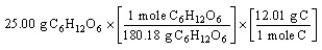 Which of the following is the correct  set-up  for the problem  How many moles of C are present in 25.00 grams of C<sub>6</sub>H<sub>12</sub>O<sub>6</sub>?  A)    B)    C)    D)   