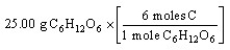 Which of the following is the correct  set-up  for the problem  How many moles of C are present in 25.00 grams of C<sub>6</sub>H<sub>12</sub>O<sub>6</sub>?  A)    B)    C)    D)   