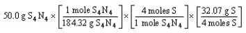 Which of the following is the correct  set-up  for the problem  How many grams of S are present in 50.0 g of S<sub>4</sub>N<sub>4</sub>?  A)    B)    C)    D)   