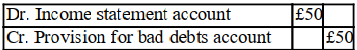 <strong>The entity has trade receivables of £5,000 and a provision for bad debts of £450. The entity wishes to increase its provision to 10% of the trade receivables. The correct procedure would be to:</strong> A) B) C) D)