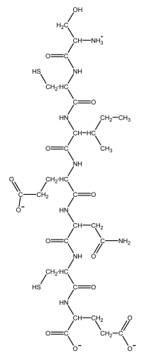The structural formulas for the 20 naturally occurring amino acid residues are shown in the panel below. Answer the following question(s) with the help of this panel.    -What is the amino acid sequence of the peptide depicted below? Write down the sequence from the N- to the C-terminus, and use only the one-letter abbreviations, e.g. AGCNT.    