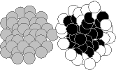 Cells expressing either N-cadherin (A), high levels of E-cadherin (B), or low levels of E-cadherin (C) have sorted themselves out on a substratum in a cadherin-dependent manner as shown in the schematic drawing below. Which cells (A to C) would you expect to correspond to white, gray, and black in the drawing, respectively? Your answer would be a three-letter string composed of letters A to C only, e.g. CAB.    