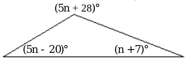 Solve the problem. -Find the measure of each angle in the triangle.   A)   35^{\circ}, 103^{\circ}, 22^{\circ}  B)   55^{\circ}, 13^{\circ}, 22^{\circ}  C)   75^{\circ}, 75^{\circ}, 15^{\circ}  D)   55^{\circ}, 103^{\circ}, 22^{\circ}