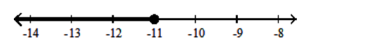  Solve using the addition principle. Graph and write set-builder notation for the answer. -a  -1<-12    A)   \{\mathrm{a} \mid \mathrm{a}>-11\}    B)   \{\mathrm{a} \mid \mathrm{a}<-11\}    C)   \{\mathrm{a} \mid \mathrm{a} \geq-11\}    D)   \{\mathrm{a} \mid \mathrm{a} \leq-11\}    