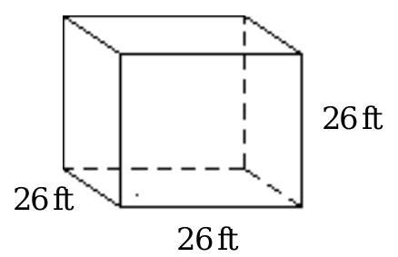  Evaluate. -The volume of a cube with sides of length  s  is given by  V=s^{3} . Find the volume of the cube.   A)   676 \mathrm{ft}^{3}  B)   78 \mathrm{ft}^{3}  C)   1352 \mathrm{ft}^{3}  D)   17,576 \mathrm{ft}^{3}