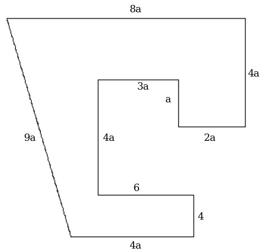 Solve the problem. -Find a polynomial for the perimeter of the figure.   A)   45 \mathrm{a}  B)   35 \mathrm{a}+12  C)   35 \mathrm{a}+10  D)  45 