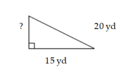  Solve the problem. -The diagram below shows a rope connecting the top of a pole to the ground. The rope is  20 \mathrm{yd}  long and touches the ground  15 \mathrm{yd}  from the pole. How tall is the pole? Round approximations to the nearest tenth.   A)  87.5yd B)   17.5 \mathrm{yd}  C)   6.6 \mathrm{yd}  D)   13.2 \mathrm{yd}
