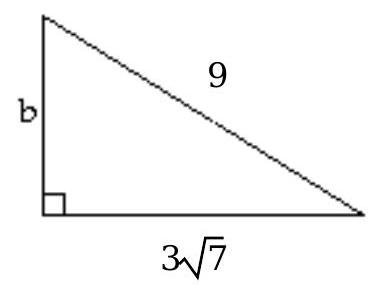  Find the length of the third side of the right triangle. Where appropriate, give both an exact answer and an approximation to three decimal places. -   A)   \sqrt{39} \approx 1.198  B)   \sqrt{60} \approx 1.435  C)   \sqrt{18} \approx 4.243  D)   \sqrt{144} \approx 2.060