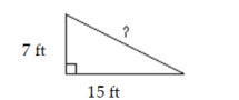  Solve the problem. Give an exact answer and an approximation to the nearest tenth. -The diagram below shows the side view of a plan for a slanted roof. Find the unknown length in this roof plan.   A)   \sqrt{274} \mathrm{ft} \approx 16.6 \mathrm{ft}  B)   \sqrt{22} \mathrm{ft} \approx 4.7 \mathrm{ft}  C)   \sqrt{274} \mathrm{ft}=137.0 \mathrm{ft}  D)   \sqrt{64} \mathrm{ft} \approx 8.0 \mathrm{ft}