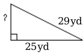  Solve the problem. Give an exact answer and an approximation to the nearest tenth. -The diagram below shows a rope connecting the top of a pole to the ground. How tall is the pole?    A)   \sqrt{4} \mathrm{yd} \approx 2.0 \mathrm{yd}  B)   \sqrt{216} \mathrm{yd} \approx 14.7 \mathrm{yd}  C)   \sqrt{1466} y d \approx 38.3 y d  D)   \sqrt{216} \mathrm{yd}=108 \mathrm{yd}