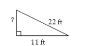  Solve the problem. Give an exact answer and an approximation to the nearest tenth. -A painter leans a ladder against one wall of a house. At what height does the ladder touch the wall?    A)   \sqrt{363} \mathrm{ft} \approx 19.1 \mathrm{ft}  B)   \sqrt{605} \mathrm{ft} \approx 24.6 \mathrm{ft}  C)   \sqrt{11} \mathrm{ft} \approx 3.3 \mathrm{ft}  D)   \sqrt{363} \mathrm{ft}=181.5 \mathrm{ft}